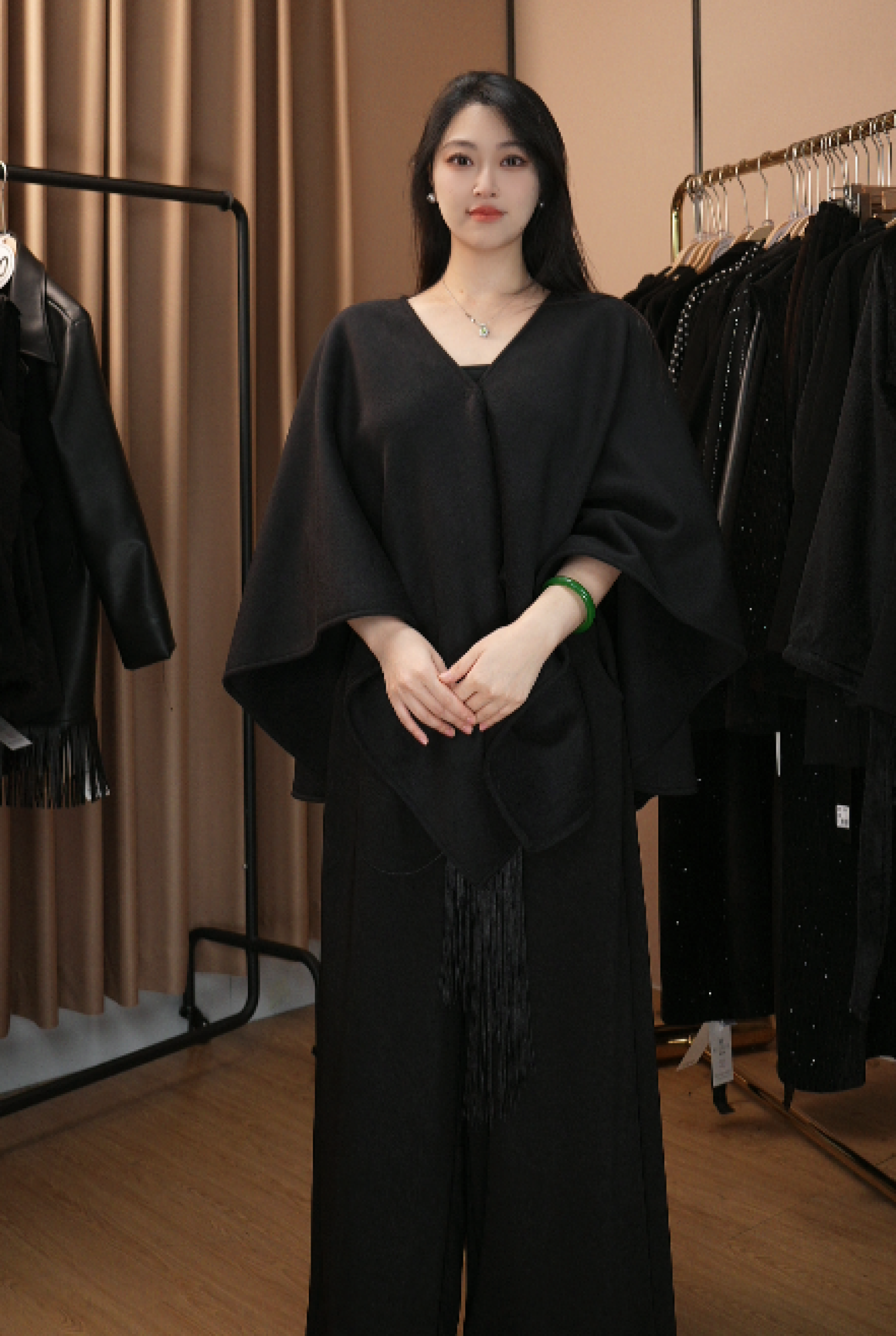 （289）常规款纯色秋季V领针织毛针织衫开衫百搭复古流苏