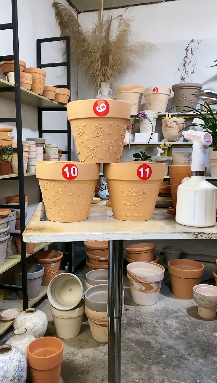 【闪购商品】红陶20*19红陶国际浮雕 3盆无托