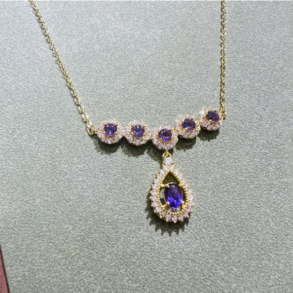 c1261-紫晶微笑水滴项链-紫晶微笑水滴项链-合金