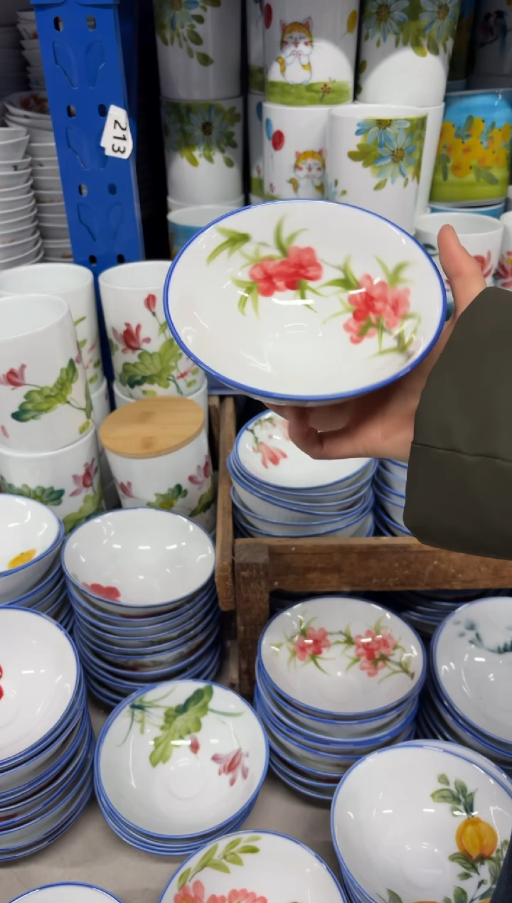 景德镇高温陶瓷食品级手绘釉中彩餐具-斗笠碗