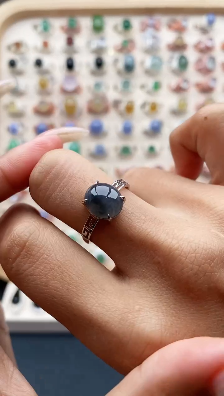 【闪购商品】翡翠戒指银S925镶嵌缅甸天然A货翡翠333  2+3