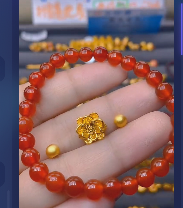 足金999大莲花+卡5古2颗玛 瑙/多样性发