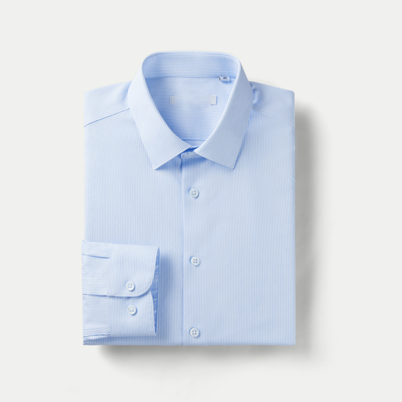 一线品牌撤柜剪标-蓝色条纹款休闲时尚百搭长袖免烫男士衬衫