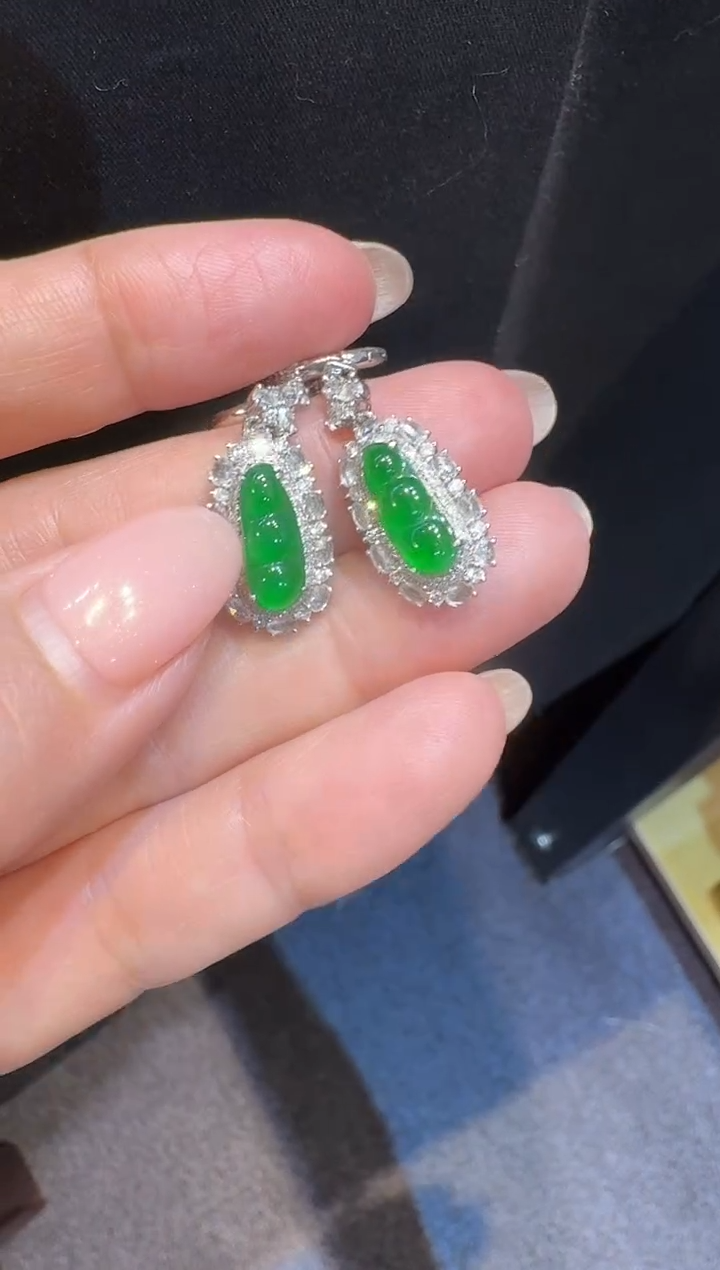 【闪购商品】翡翠耳饰18K金镶嵌耳包