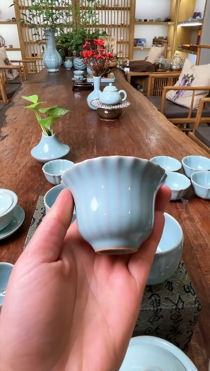 【闪购商品】其他微瑕天青釉朱家汝窑款青隽杯70毫升