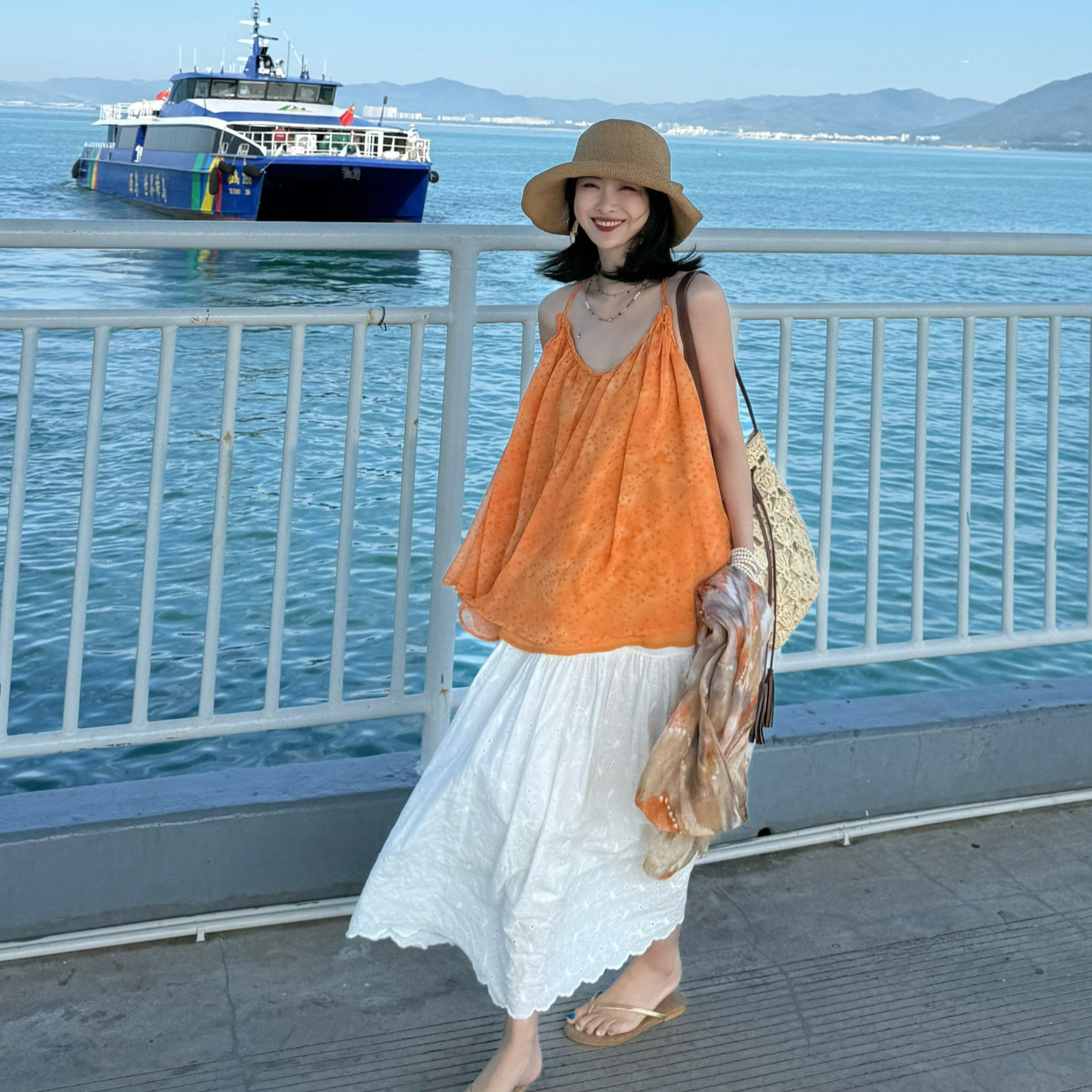 【白山茶】法式白色刺绣蕾丝花边半身裙女春夏高腰A字半身长裙