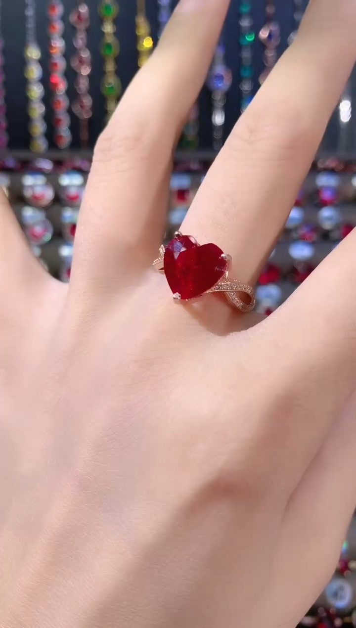 银S925镶嵌戒指红宝石玫瑰金10