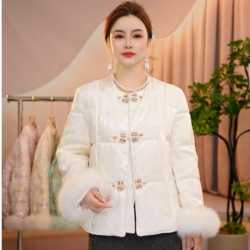 【朝花夕拾】轻奢国风羽绒服袖口狐狸毛