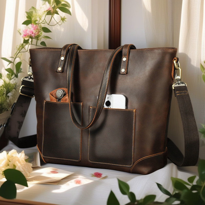 黑天使复古疯马牛皮适合14.2寸手提电脑单肩包通用大容量斜挎包