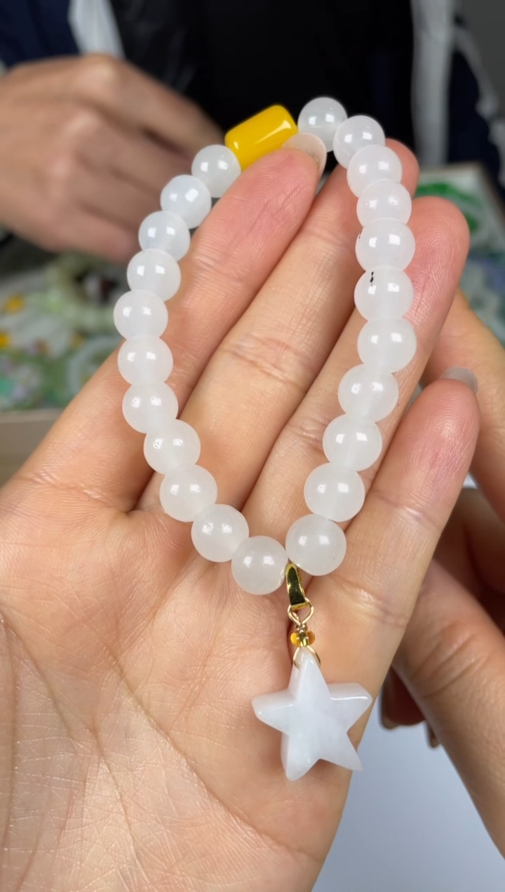 未镶嵌手链翡翠DIY36星星白手串