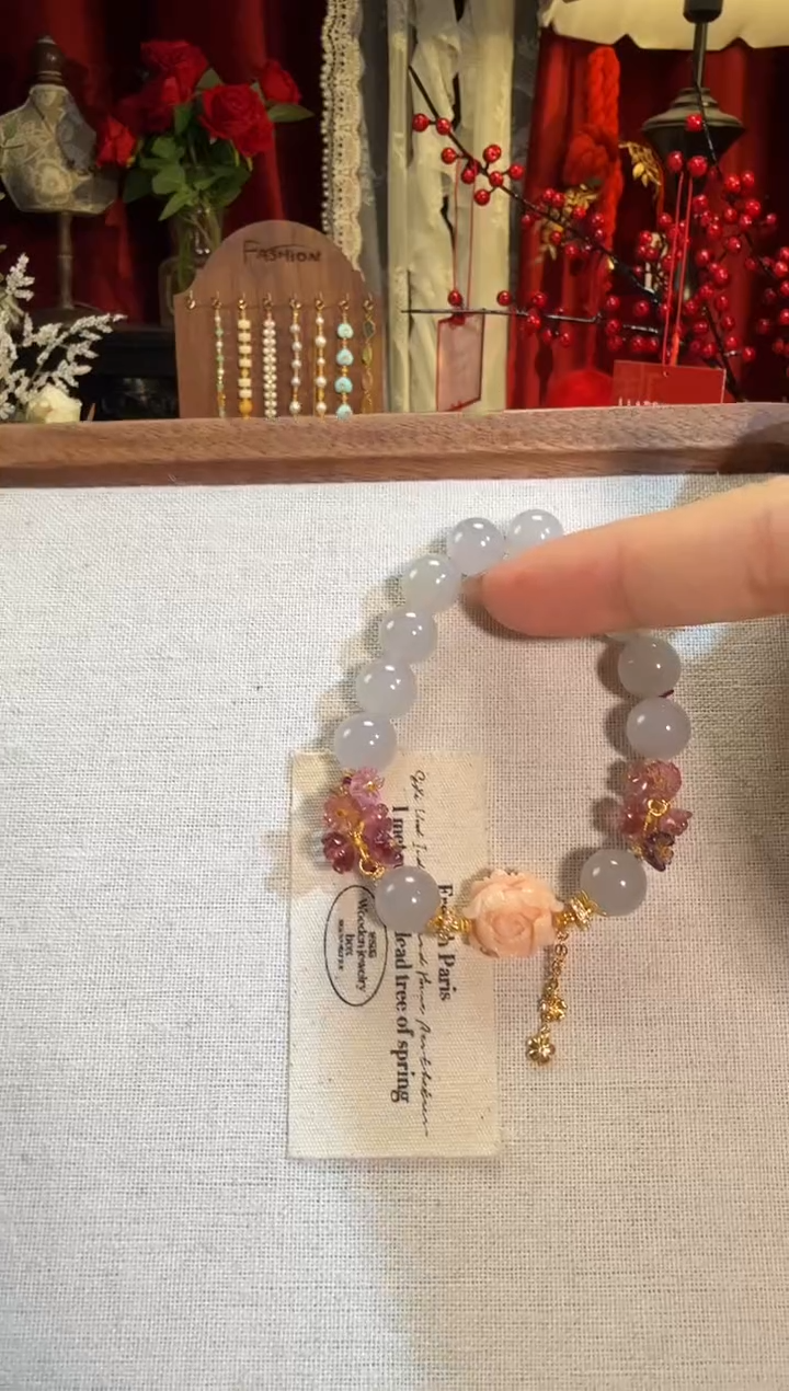 【闪购商品】和田玉手串18K金镶嵌冰烟紫渐变繁花手串