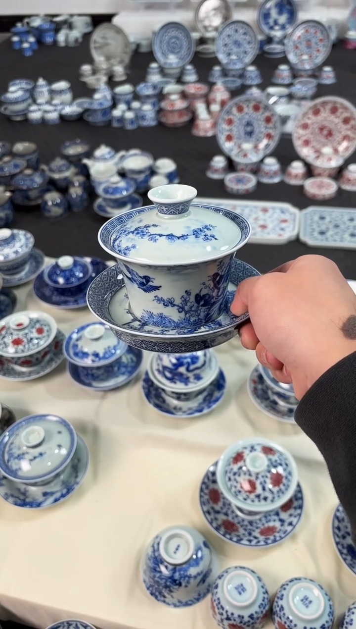 盖碗瓷景德镇陶瓷茶具喜上眉梢马蹄盖碗