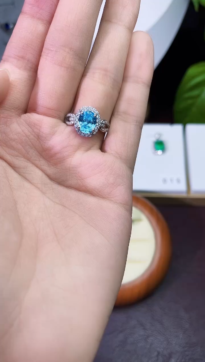 合金合成钻石海蓝戴妃戒指