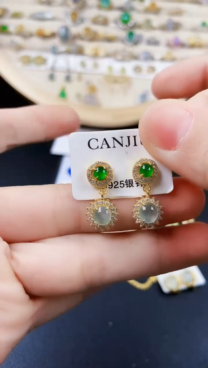 翡翠银S925镶嵌耳饰546456