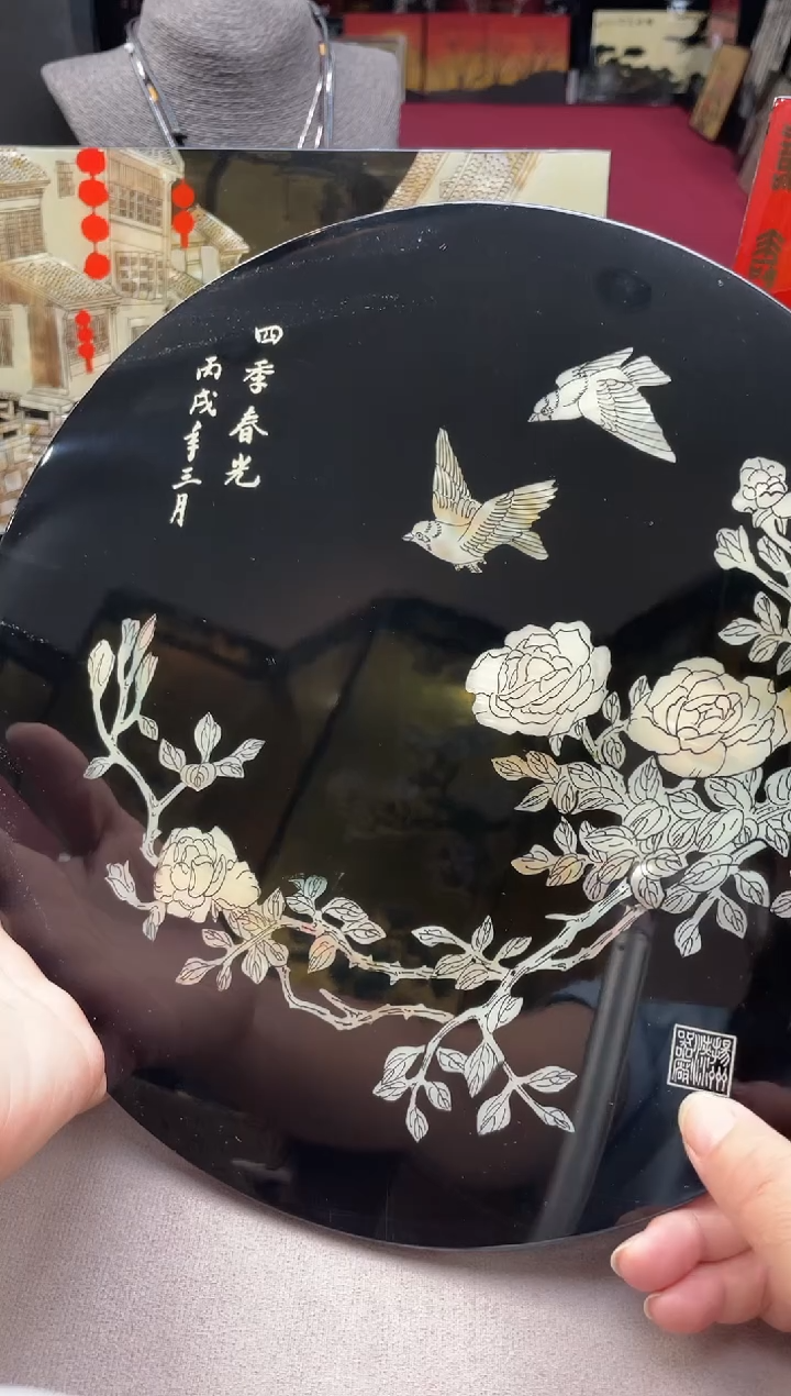 扬州漆器平磨28圆四季春光