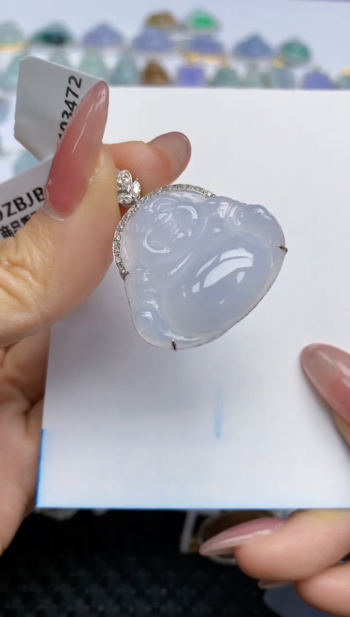 【闪购商品】翡翠挂件18K金镶嵌天然翡翠A货