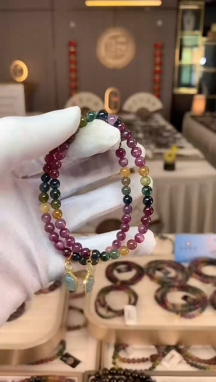 未镶嵌冰透体老矿碧玺彩虹单圈手串5mm+碧玺多样性发货一条xion