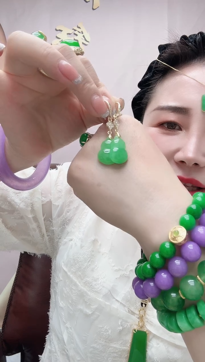 翡翠14K金镶嵌耳饰葫芦耳环