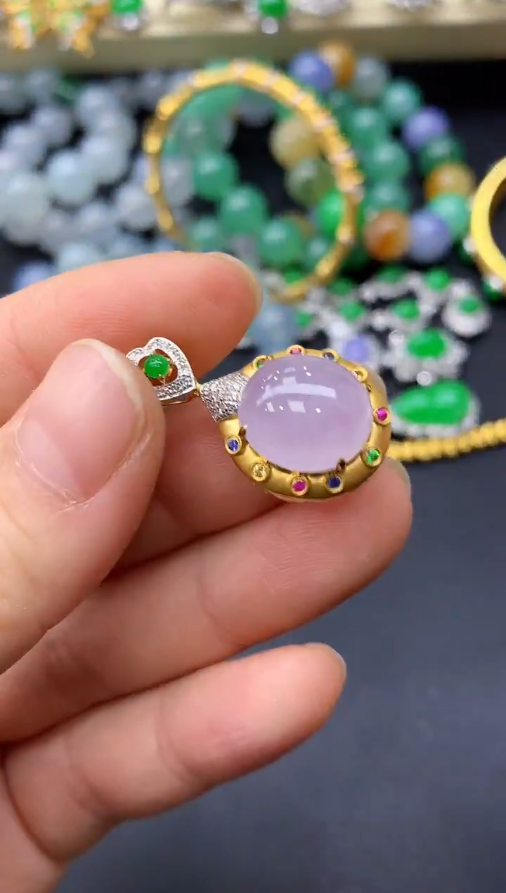 颈饰18K金镶嵌翡翠293-中国好珍宝