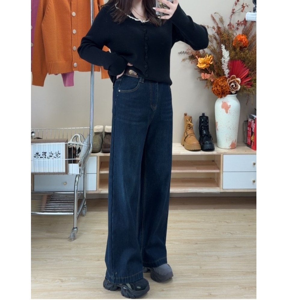 加绒加厚牛仔裤梨形身材阔腿裤时尚百搭小众2025冬季新款大码女装