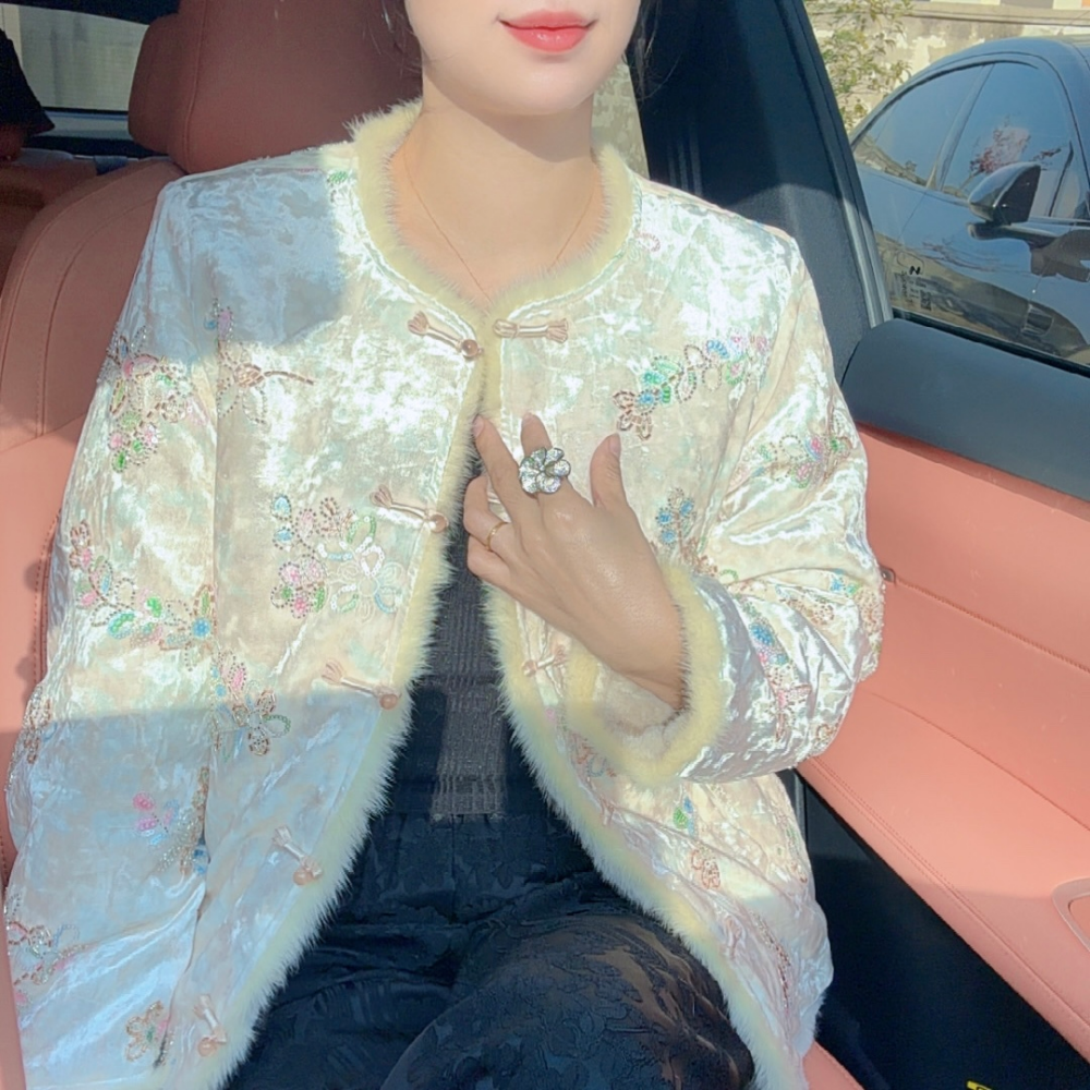 【花团锦簇】冬季新中式国风水貂毛双面双穿加绒加厚女装外套