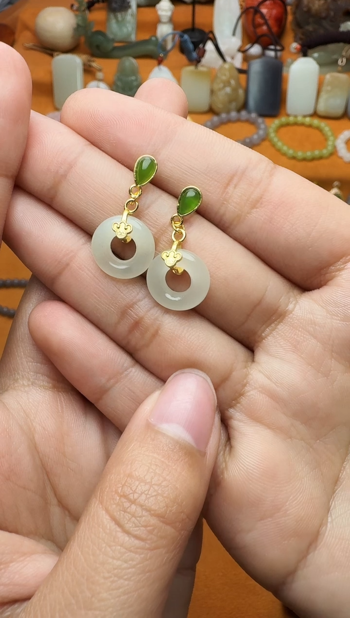 【闪购商品】和田玉耳饰银S925镶嵌平安环 03