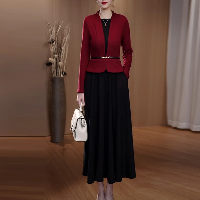 2025新款假两件连衣裙中式长袖气质显瘦女装连衣裙优雅时尚5652#