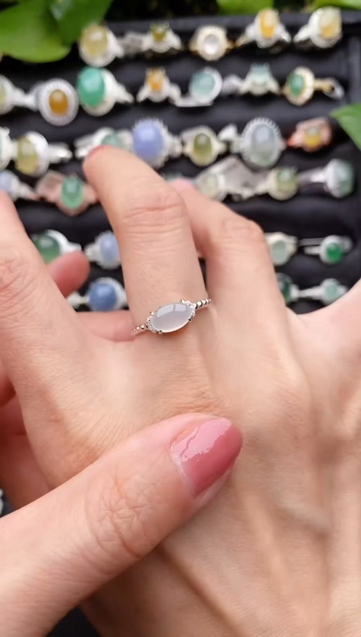 【闪购商品】翡翠戒指银S925镶嵌缅甸天然A货翡翠44   9-2