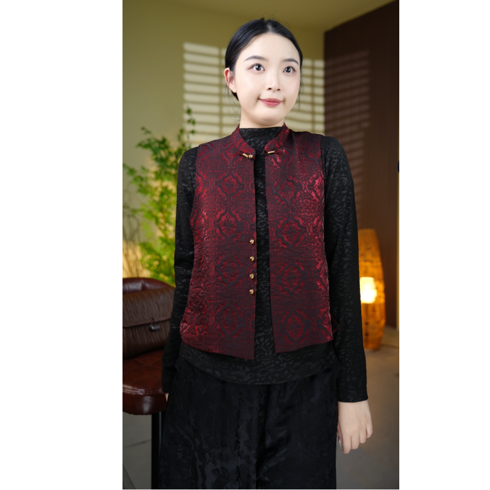 【辞旧迎新】加厚暗纹提花秋冬时尚保暖百搭马甲-cj0040