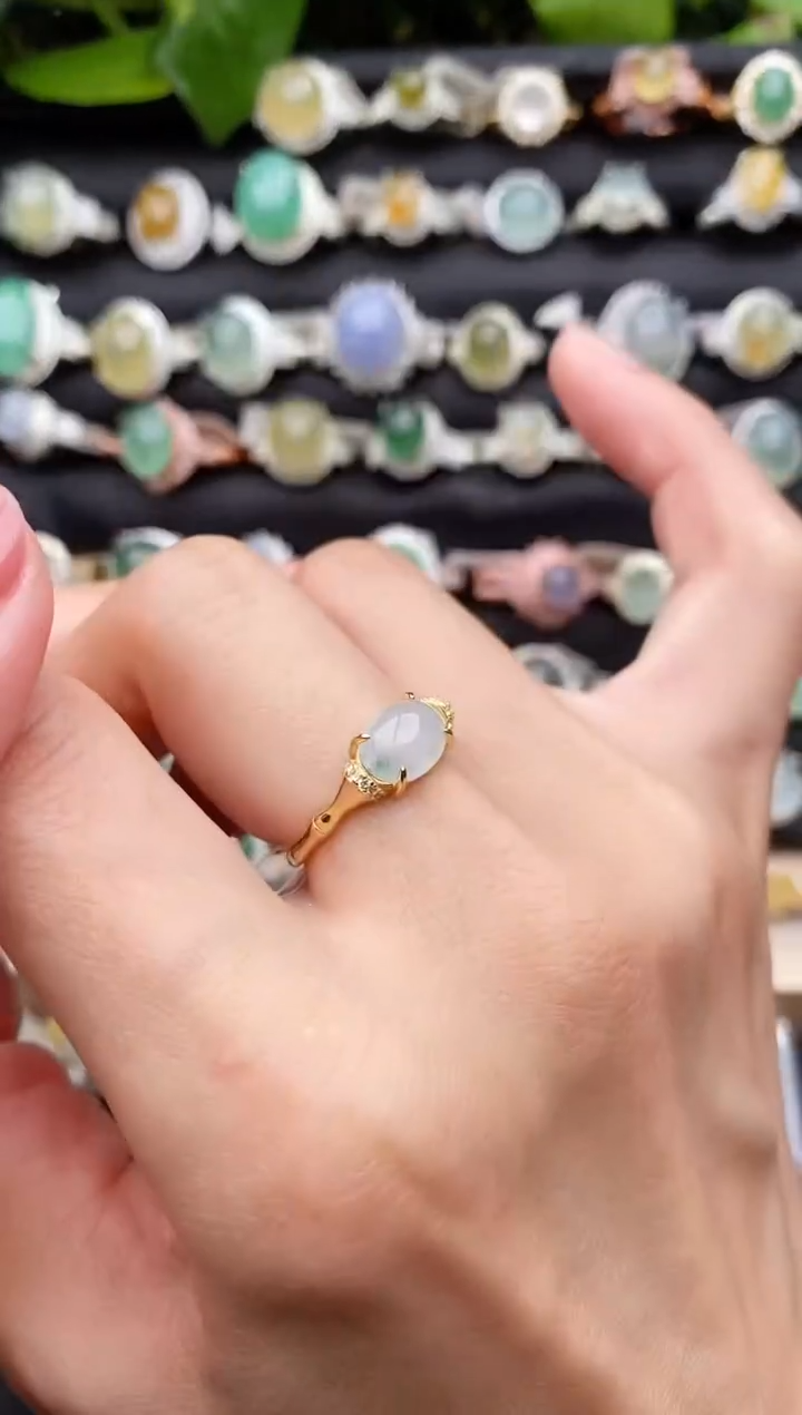 【闪购商品】翡翠戒指银S925镶嵌缅甸天然A货翡翠11  3-3