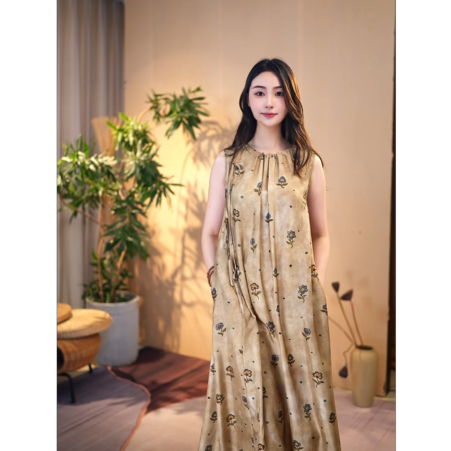 【秘密花园】 100桑蚕丝斜纹绸植物脏染减龄显瘦连衣裙 ZQ23Z759-2