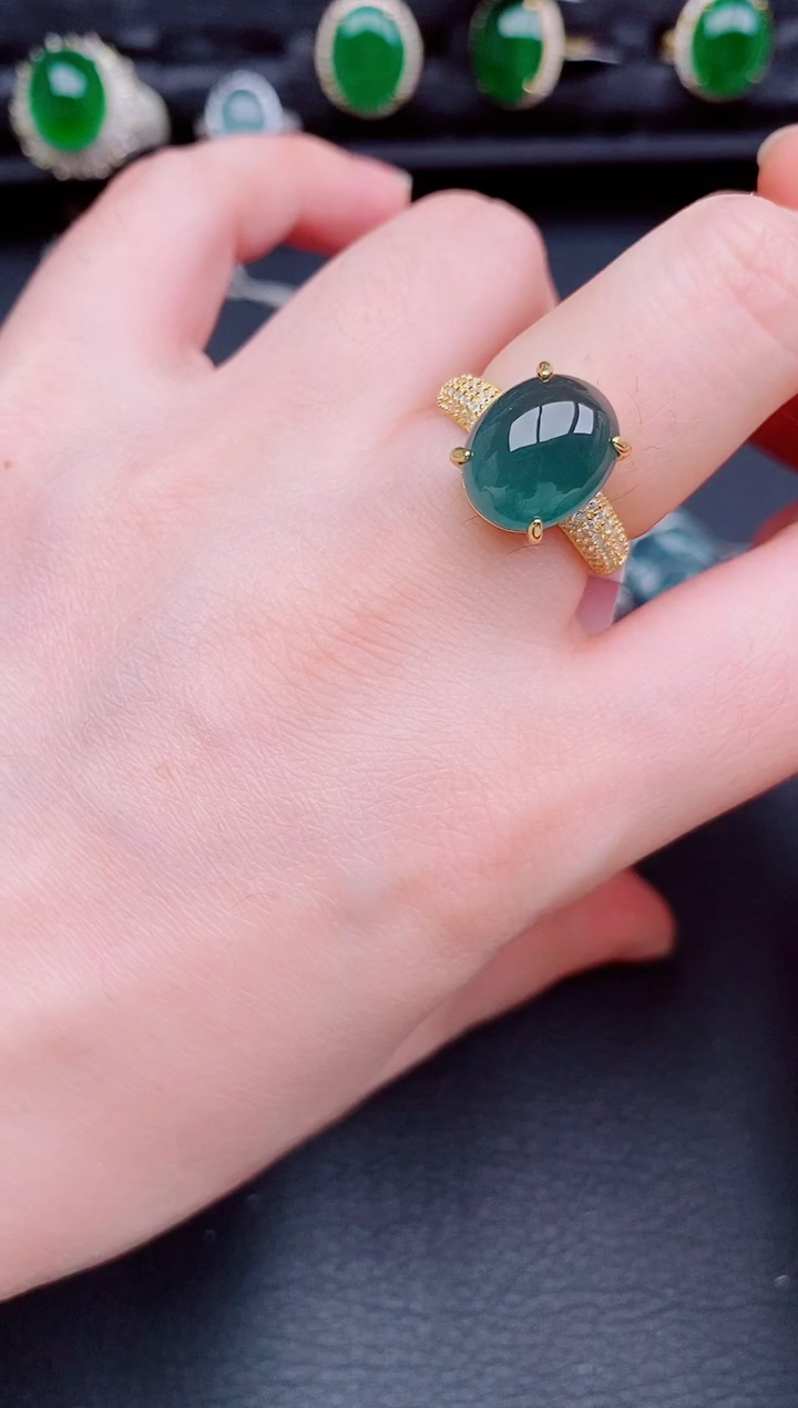 【闪购商品】翡翠戒指银S925镶嵌天然a货翡翠444