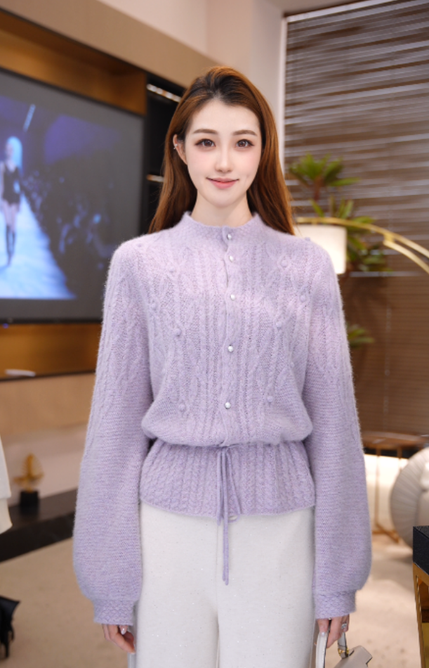 【婷婷】薄雾蔷薇​秋冬新款气质百搭遮肉显瘦紫色针织衫2513015