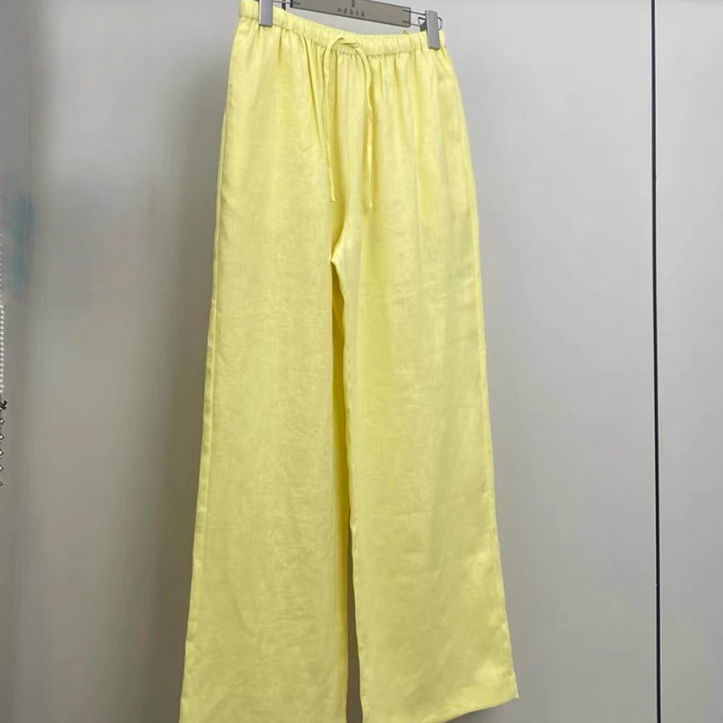 100%亚麻长裤两粒扣-鹅黄