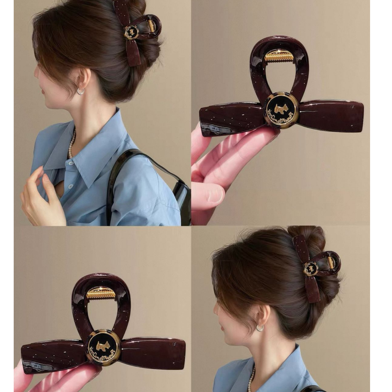 韩国东大门新款小狗蝴蝶结豹纹抓夹鲨鱼夹后脑勺盘发发饰