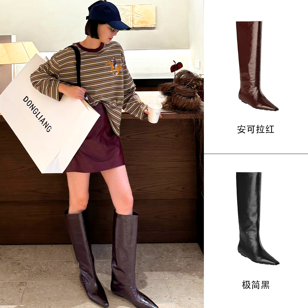 MANINK GUAN 新款25秋冬爆款尖头坡跟长靴时尚气质靴子女MK191365