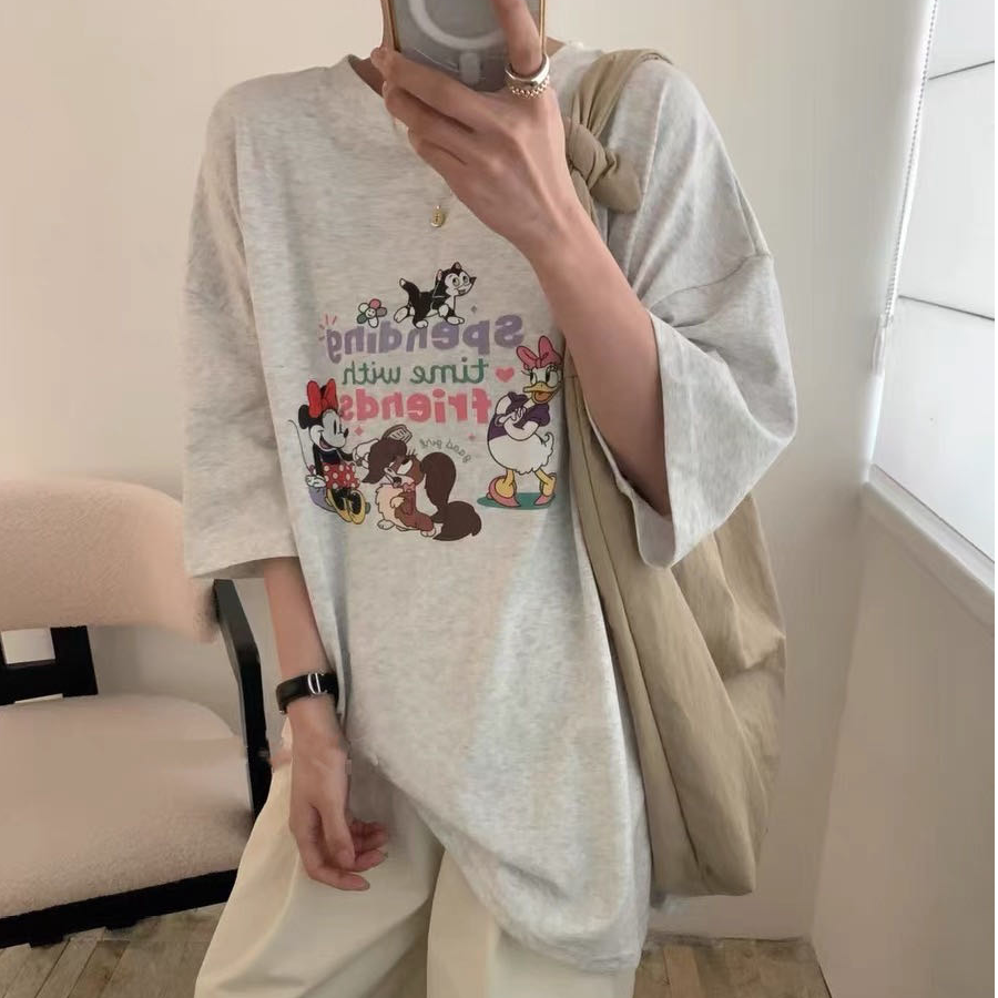 T2509 趣味米奇唐老鸭卡通印花T恤夏季女
