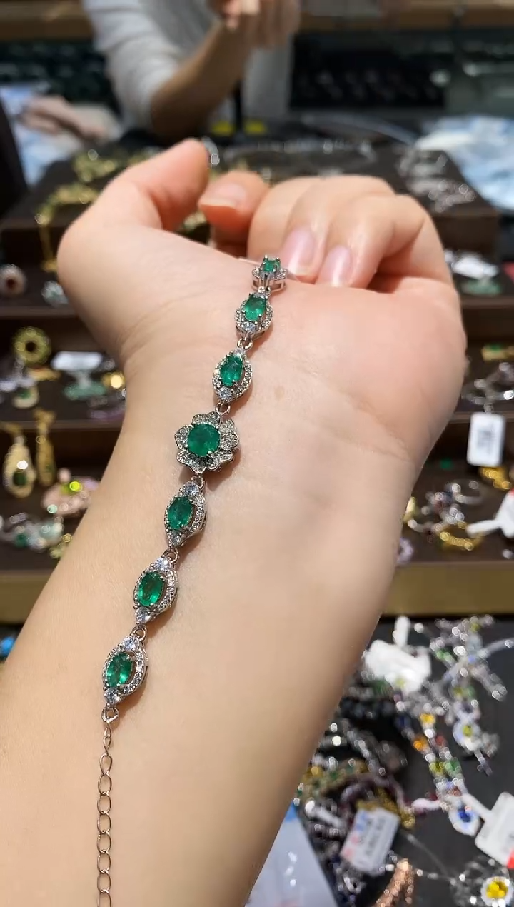 【闪购商品】祖母绿手链银S925镶嵌手链