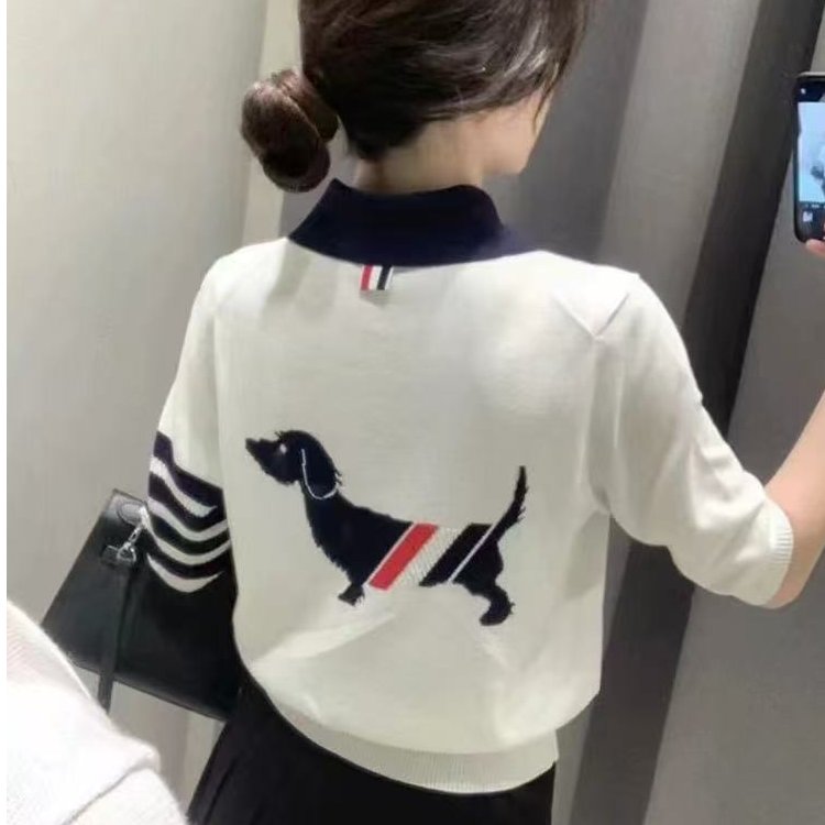 TB【官方正品】THOM BRONMAN汤姆布郎腊肠小狗针织翻领T恤情侣短袖