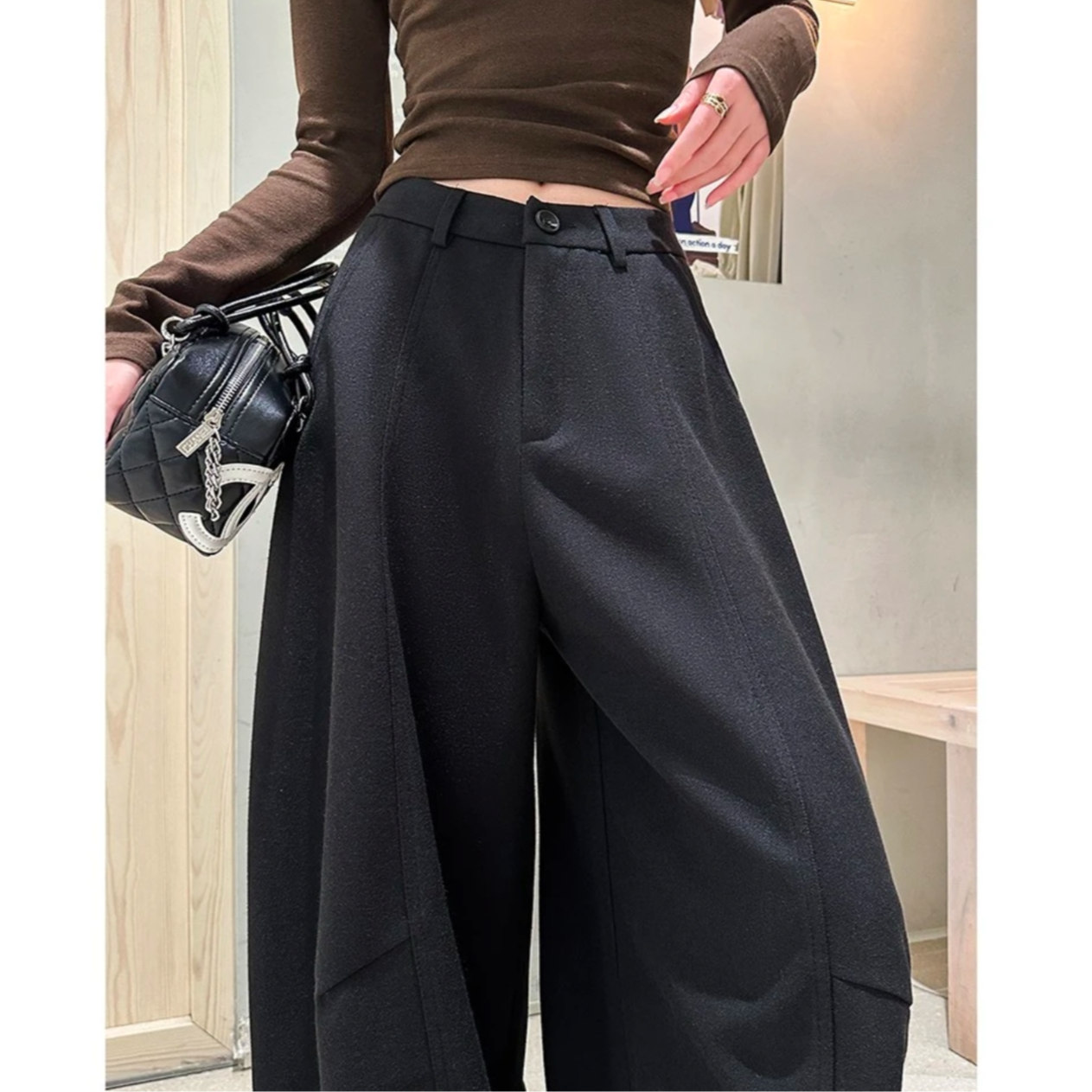 【现货+运费险】秋冬新款毛呢阔腿弯刀裤厚款慵懒风休闲裤女裤子