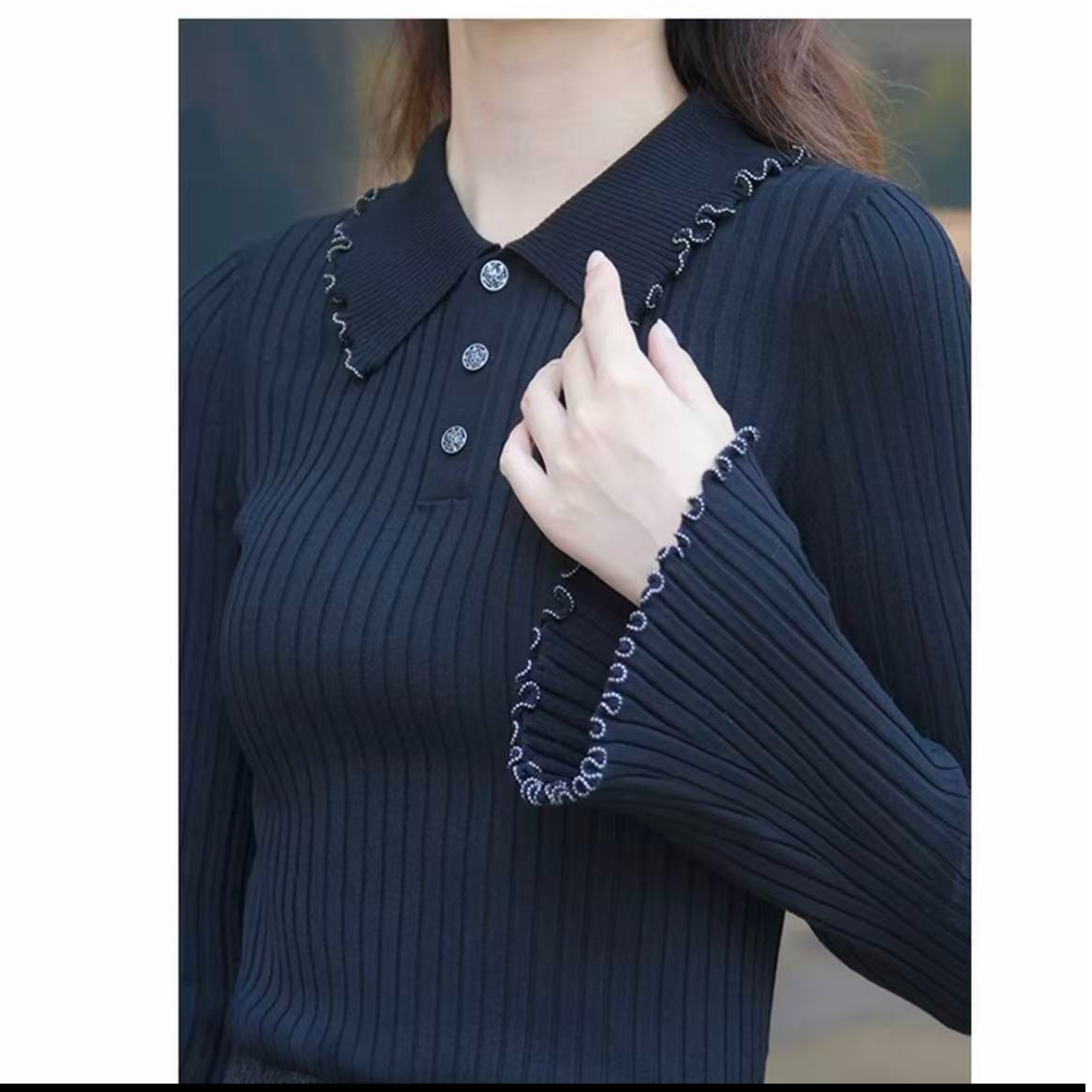 GIRDEAR/哥弟POLO领时尚设计师翻领秋冬坑条针织套头衫138099