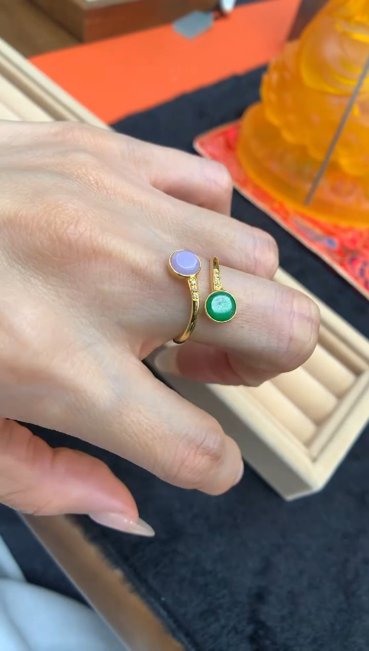 【闪购商品】翡翠戒指18K金镶嵌戒指活口