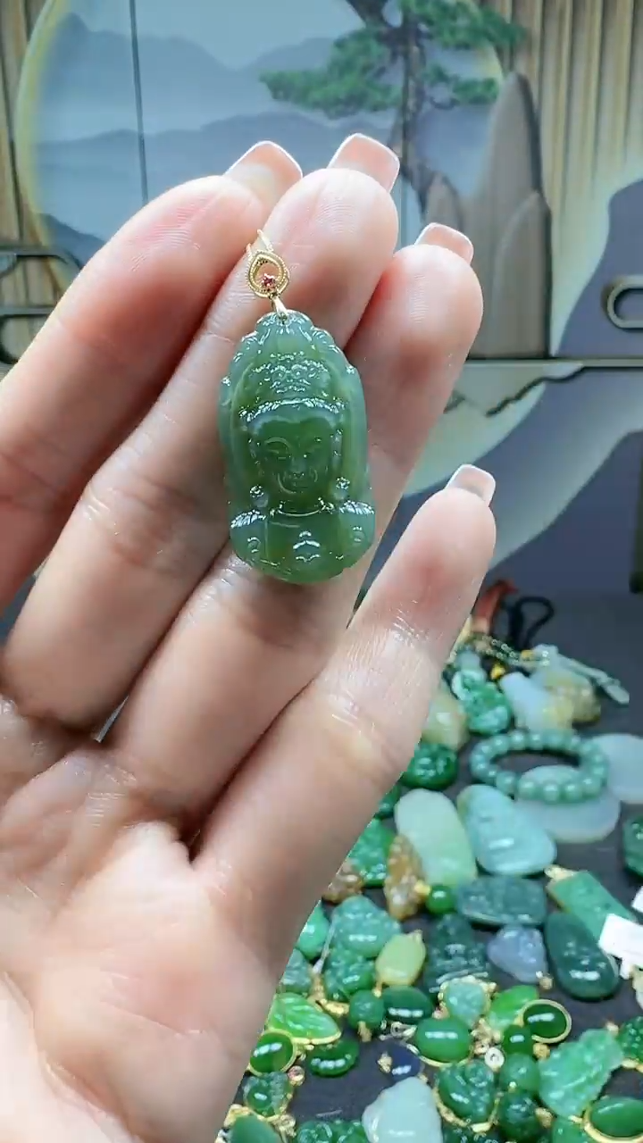 【闪购商品】和田玉吊坠(不含链)18K金镶嵌1