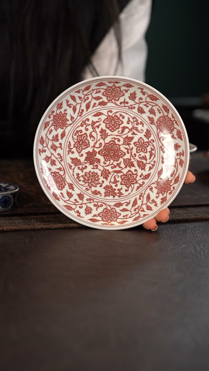 【闪购商品】杯贵红窑釉里红缠枝莲壶承