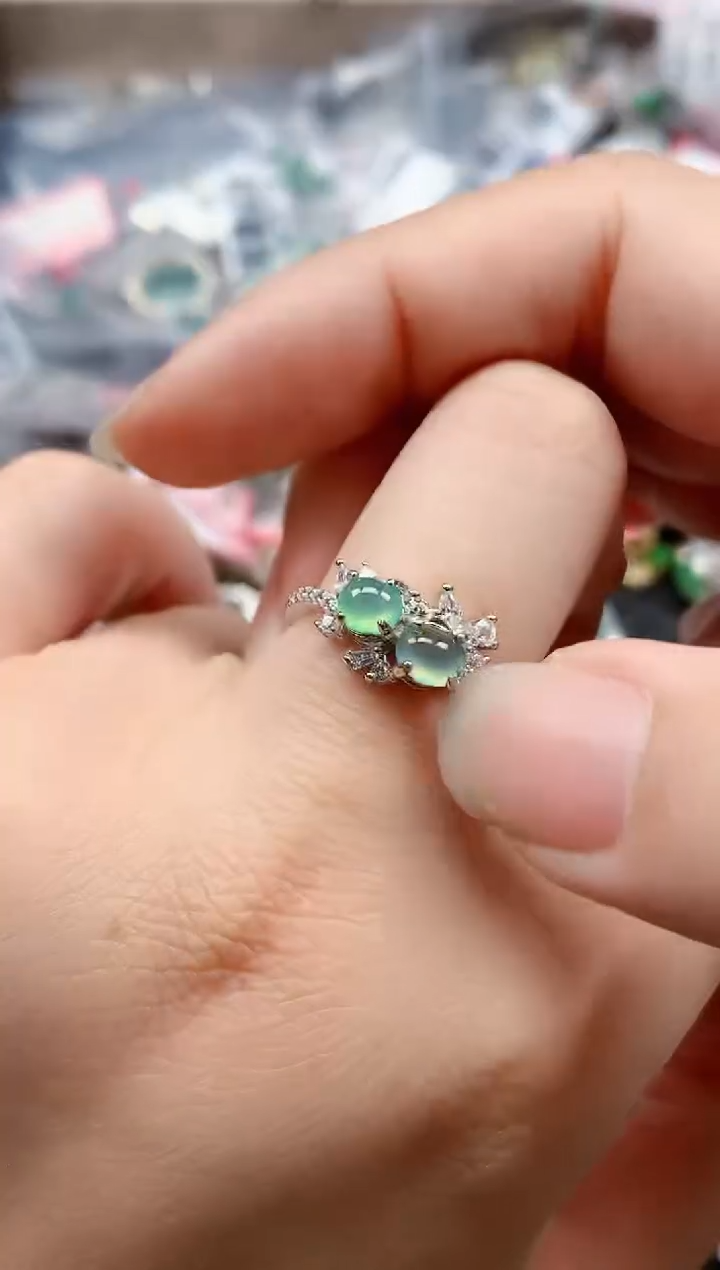 银S925镶嵌戒指翡翠天然A货缅甸翡翠