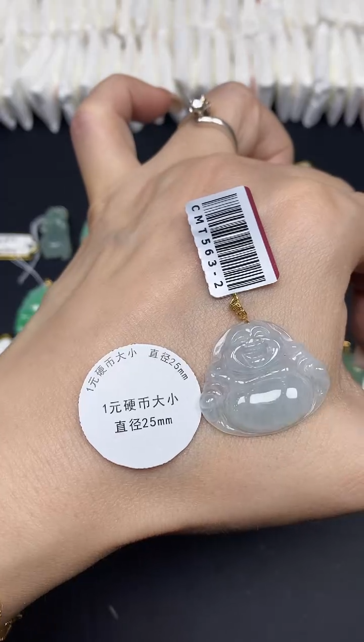 吊坠(不含链)18K金镶嵌翡翠佛公18K金扣镶嵌@@CMT563-2