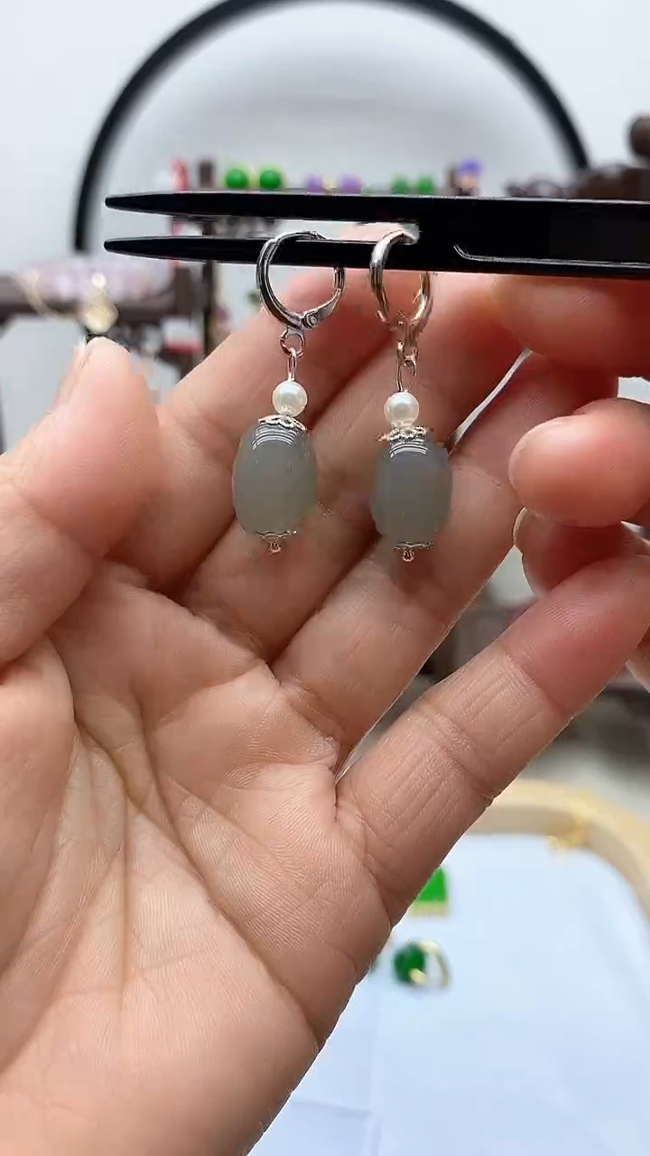 【闪购商品】和田玉耳饰银S925镶嵌60