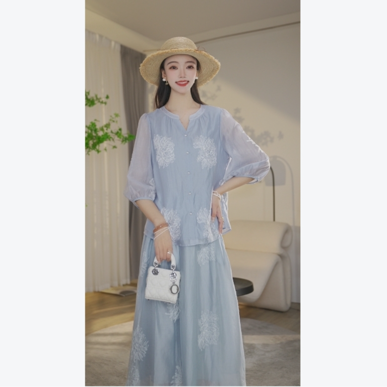 【琳琳甄选】Tomorrow Rose25夏季莱赛尔女短袖衬衣8592885A浅蓝色