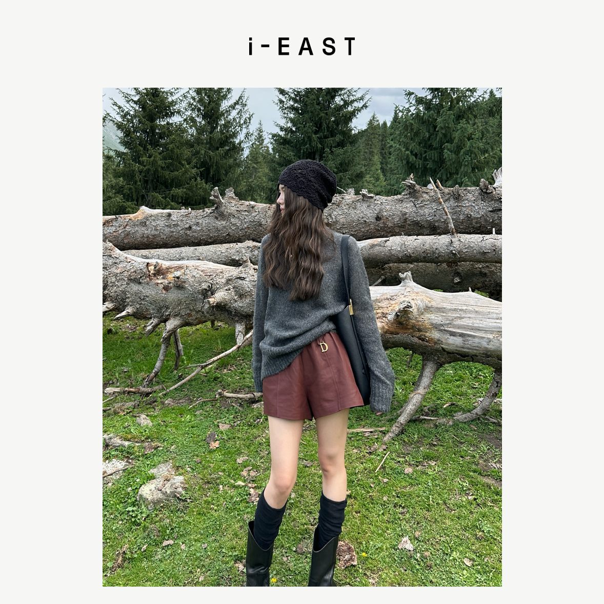 i-EAST 腿部魔法~极简松紧腰百搭皮短裤-4Q PY010