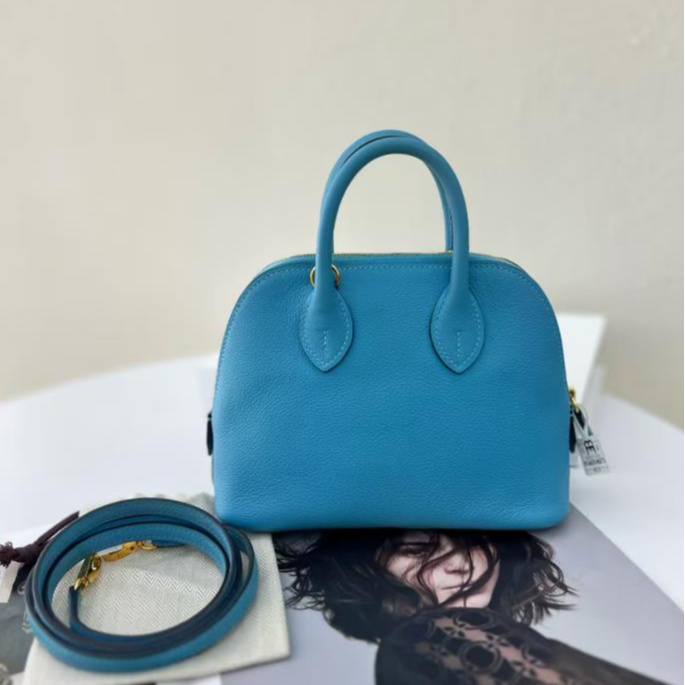 99新 Hermes/爱马仕 小花6枫 保龄球 Mini 19 北方蓝 EC皮 D刻包